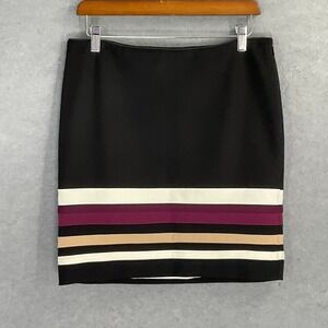 White House Black Market Black‎ Skirt Multi Color Stripe Hem Womens Sz 6 Career